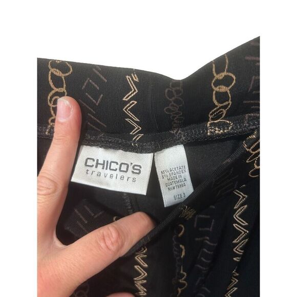 Chico’s Travelers Wide Leg Black Slinky Chain All Over Pattern Casual Pants Size - Picture 3 of 14